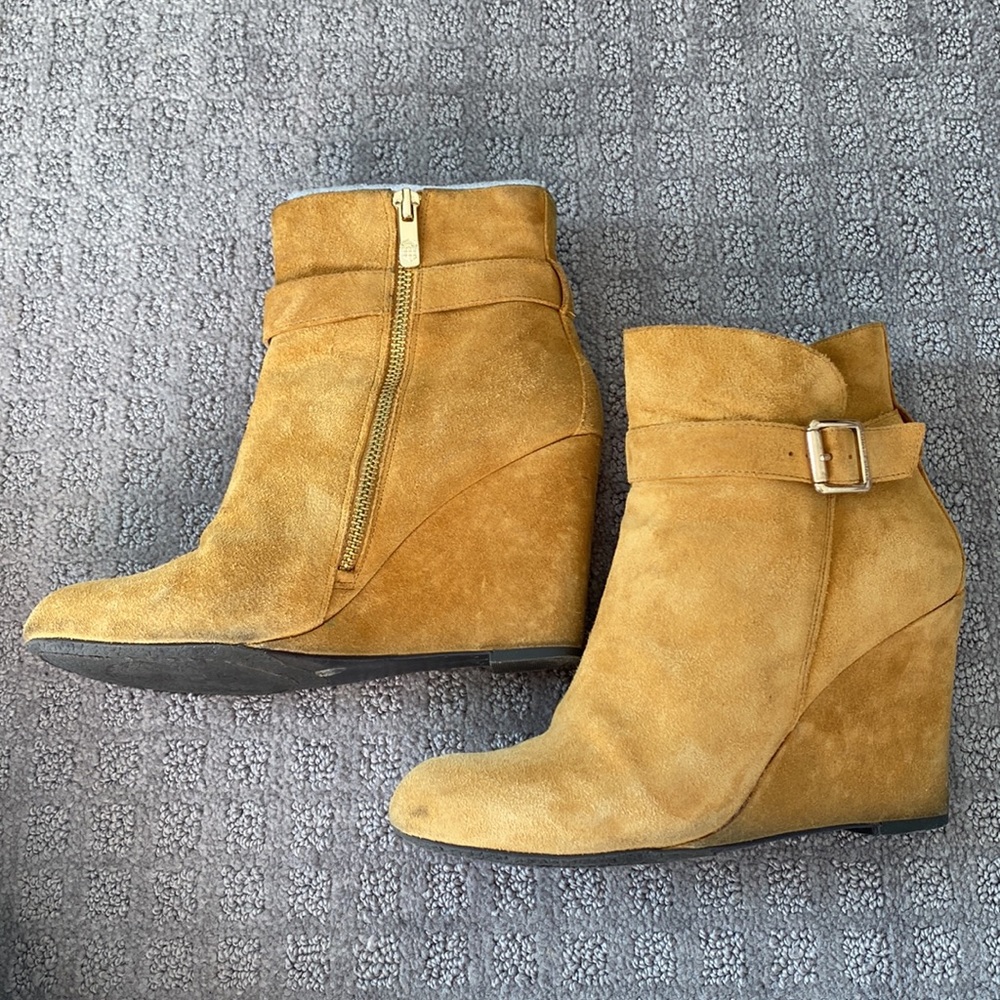 Mustard yellow suede boots